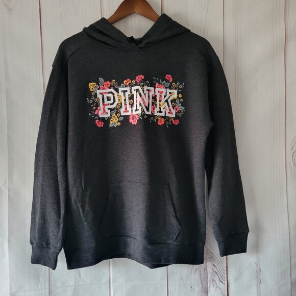 Victoria’s Secret PINK Hooded Sweatshirt, Gray/Floral Design, Women’s S Hoodie - Picture 1 of 6